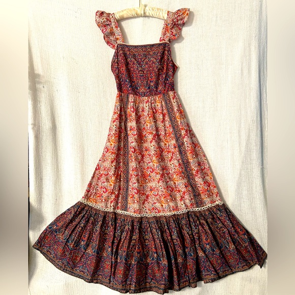 Haute Hippie Dress 6 New Pretty Paisley Flutter Sleeve Lace Trim Boho Hippy Midi - Picture 8 of 11